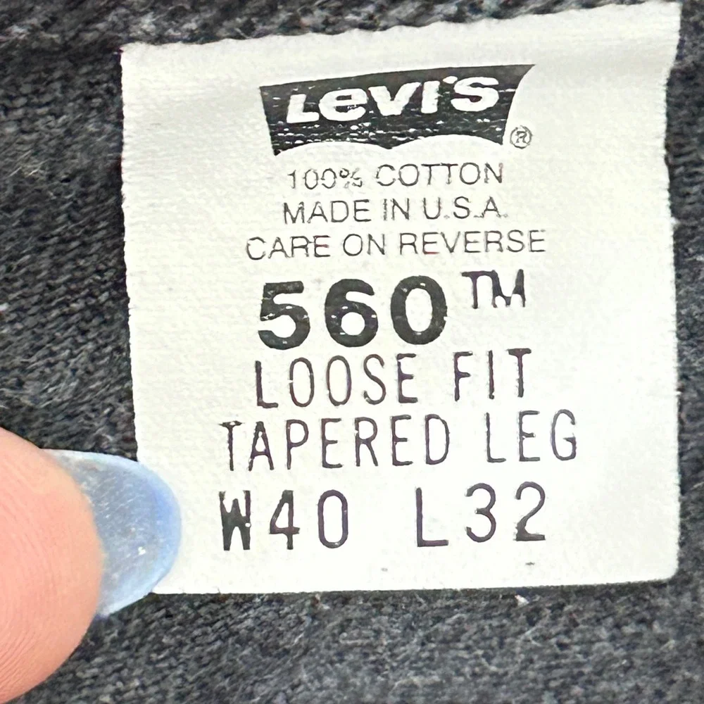 Levi's 560 Loose Fit Tapered Leg Mens 40x32 Black Vintage Denim Made in USA 1986